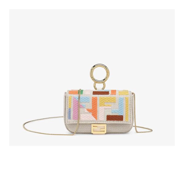 Fendi Nano Baguette Charm in Beige Canvas 7AR844