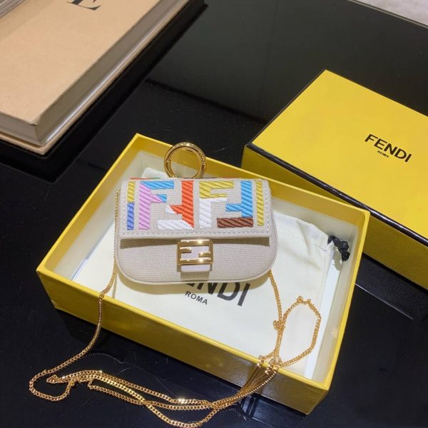 Fendi Nano Baguette Charm in Beige Canvas 7AR844