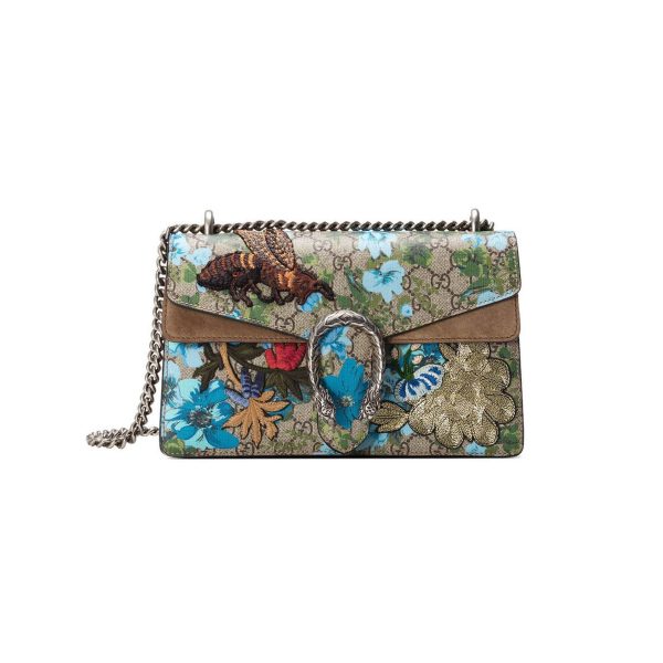 Gucci Embroidered Bee And Flower Shoulder Bag 400249 Khaki