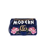 Gucci GG Marmont Embroidered Modern And Rose Velvet Chevron Shoulder Bag 443496