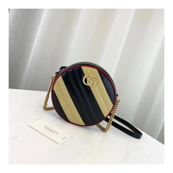 Gucci GG Marmont Mini Round Shoulder Bag 550154 Beige/Black