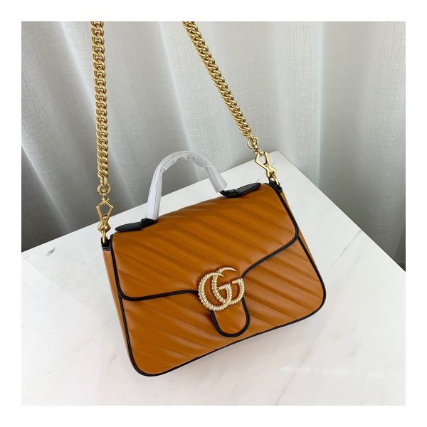 Gucci GG Marmont Small Top Handle Bag 498110 Cognac
