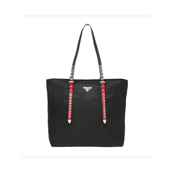 Prada Black Nylon Tote With Leather And Studs 1BG212