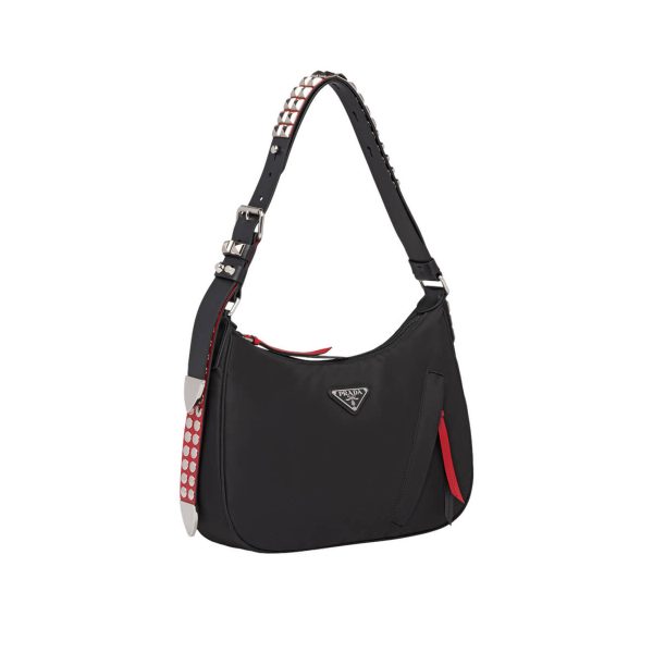 Prada Nylon Hobo Bag With Leather And Studs 1BC087