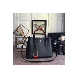 Prada Two-Tone Saffiano Leather Double Bag 1BG775 Black/Red