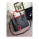 Prada Two-Tone Saffiano Leather Double Bag 1BG775 Black/Red