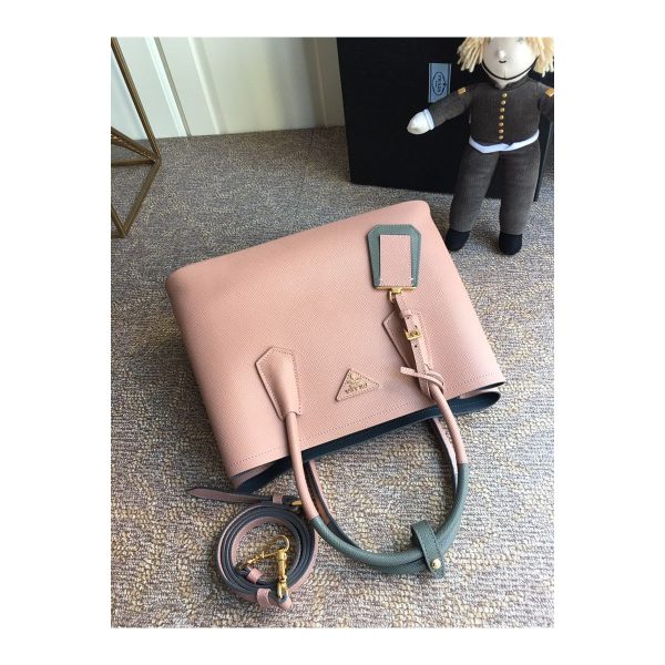 Prada Two-Tone Saffiano Leather Double Bag 1BG775 Pink/Grey