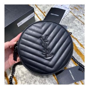 Saint Laurent Vinyle Round Camera Bag In Chevron-quilted Smooth Leather 6104361