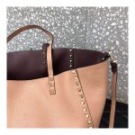 Valentino Garavani Medium Double Rockstud Reversible Tote Bag 0067J Apricot/Burgundy