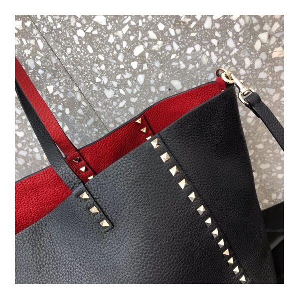 Valentino Garavani Medium Double Rockstud Reversible Tote Bag 0067J Black/Red