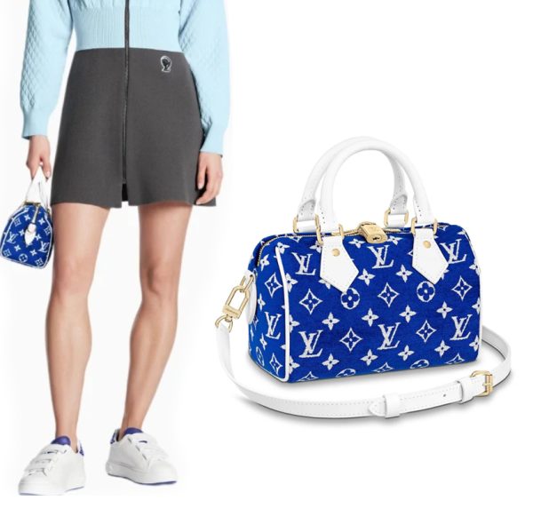 Louis Vuitton Blue Jacquard Velvet Speedy 20 BANDOULIERE SPORT