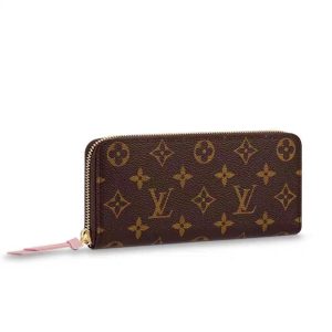 Louis Vuitton Clemence Monogram Long Wallet Zipper Pink