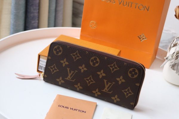 Louis Vuitton Clemence Monogram Long Wallet Zipper Pink