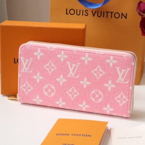 Louis Vuitton Zipper Pink Wallet Women Long Wallet Denim 2