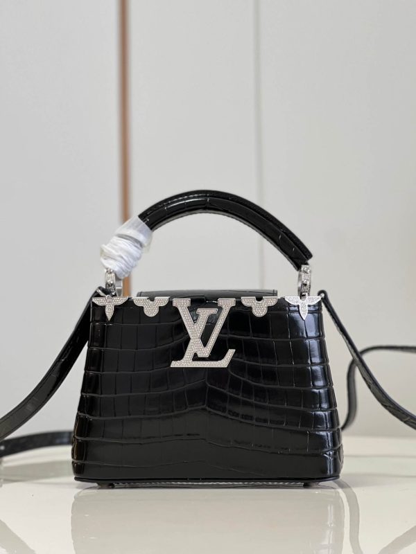 Louis Vuitton Black Silver Flower Croc Capucines Mini BB MM