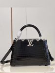 Louis Vuitton Black Silver Flower Croc Capucines Mini BB MM