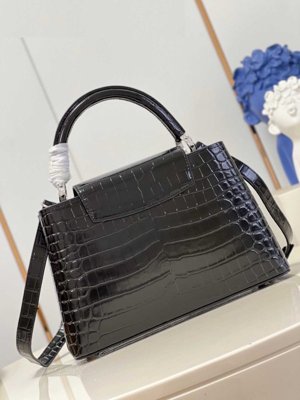 Louis Vuitton Black Silver Flower Croc Capucines Mini BB MM