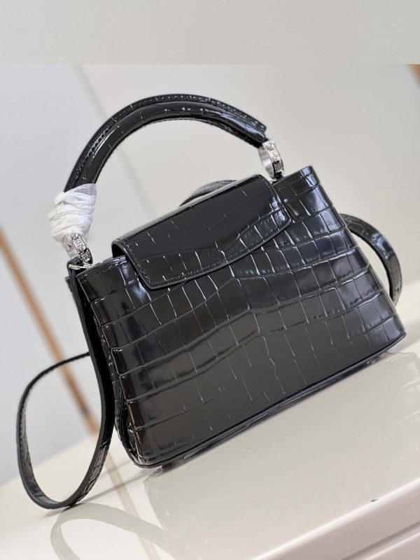 Louis Vuitton Black Silver Flower Croc Capucines Mini BB MM