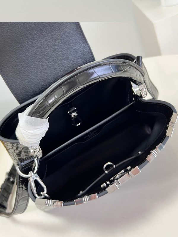 Louis Vuitton Black Silver Flower Croc Capucines Mini BB MM