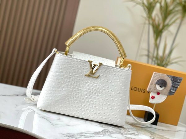 Louis Vuitton Capucines Ostrich Mini BB MM M93472 M93483 White Golden