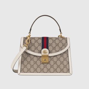 Gucci Ophidia Small Top Handle Bag White Red GG 651055