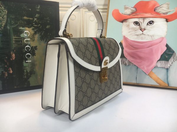Gucci Ophidia Small Top Handle Bag White Red GG 651055