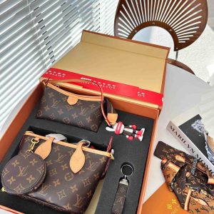 LV Stylish Bag Set Mini Neverful Silk Scarf Doll Keychain 5 Sets