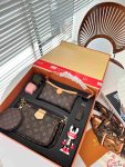 LV Stylish Bag Set Pochette Accessoires Silk Scarf Doll Keychain 5 Sets