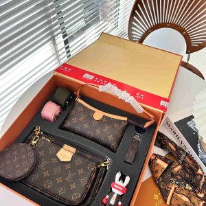 LV Stylish Bag Set Pochette Accessoires Silk Scarf Doll Keychain 5 Sets