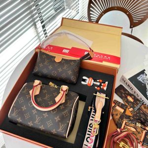 LV Stylish Bag Set Speedy Silk Scarf Doll 4 Sets