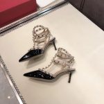 Valentino Garavani Leather Women Rockstud Heels Shoes Black