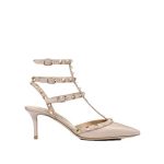 Valentino Garavani Leather Women Rockstud Heels Shoes Nude