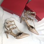 Valentino Garavani Leather Women Rockstud Heels Shoes Nude