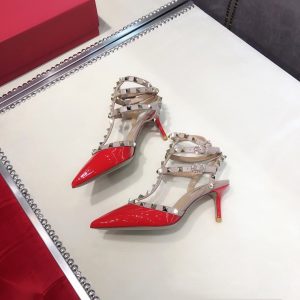 Valentino Garavani Leather Women Rockstud Heels Shoes Red 1