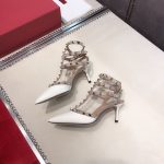 Valentino Garavani Leather Women Rockstud Heels Shoes White