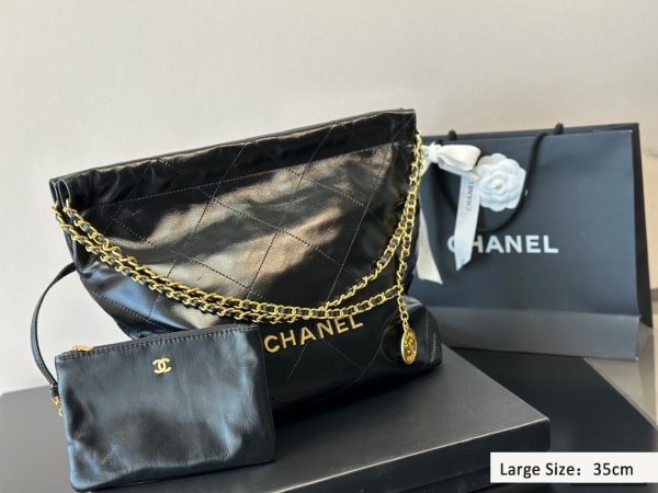 Chanel 22 Black Leather Golden Shoulder bag Handbag 3sizes