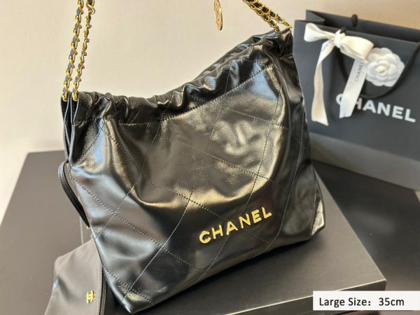 Chanel 22 Black Leather Golden Shoulder bag Handbag 3sizes