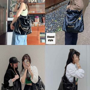 Chanel 22 Black Leather Golden Shoulder bag Handbag 3sizes 15
