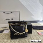 Chanel 22 Black Leather Golden Shoulder bag Handbag 3sizes