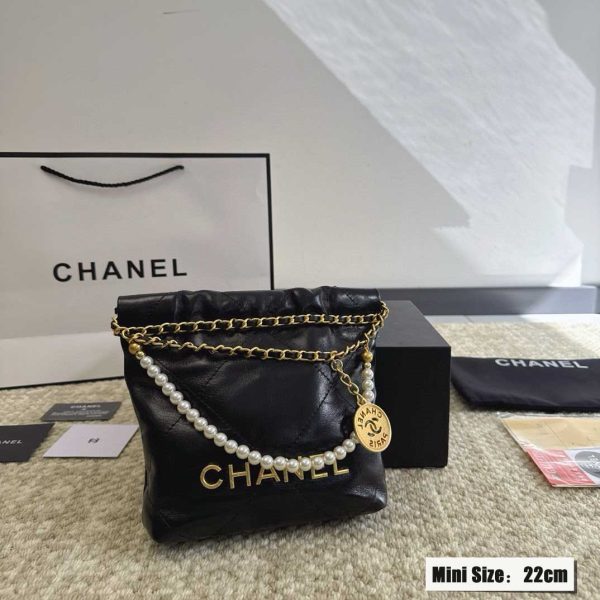 Chanel 22 Black Leather Golden Shoulder bag Handbag 3sizes