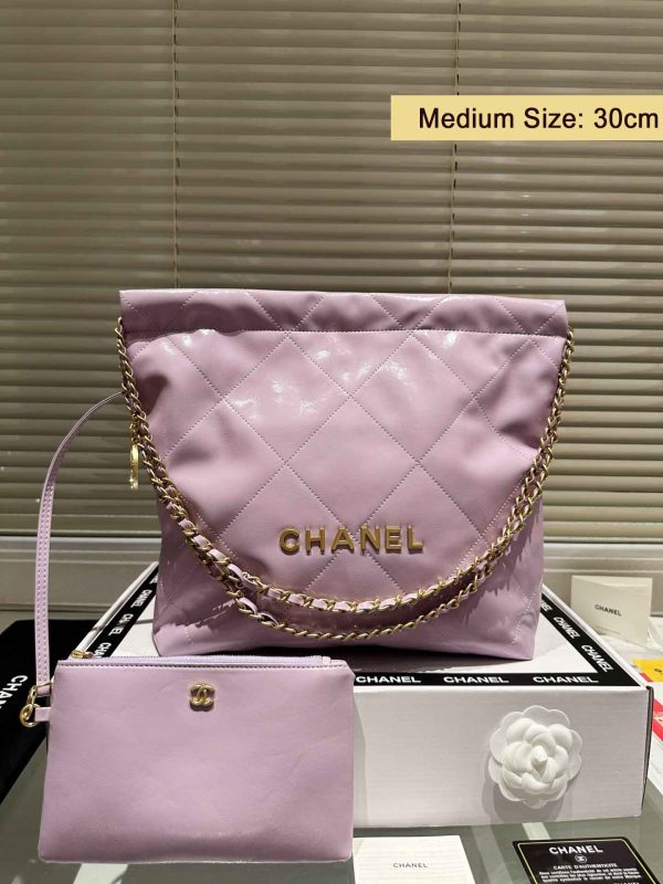 Chanel 22 Purple Leather Golden Shoulder bag Handbag 3sizes