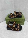 Gucci Leopard Women Sandal Black Summer Shoes