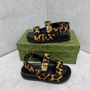 Gucci Leopard Women Sandal Black Summer Shoes 1