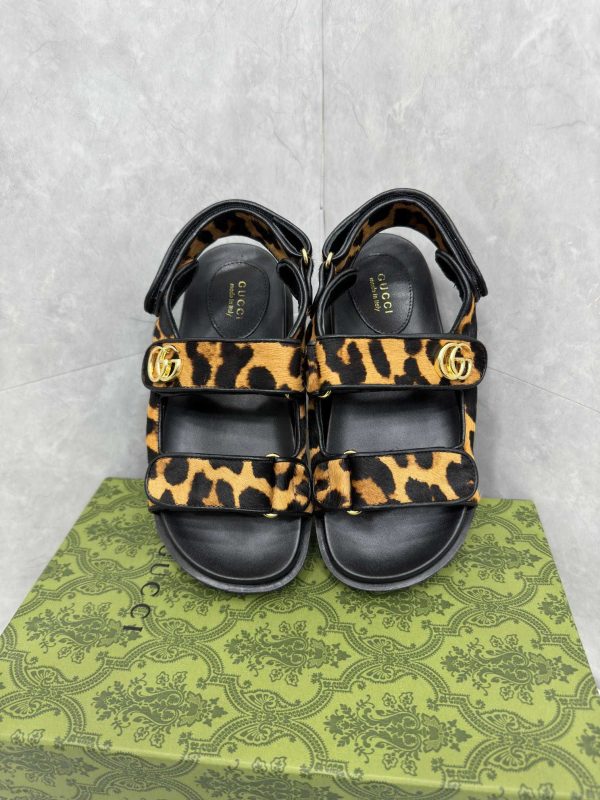 Gucci Leopard Women Sandal Black Summer Shoes