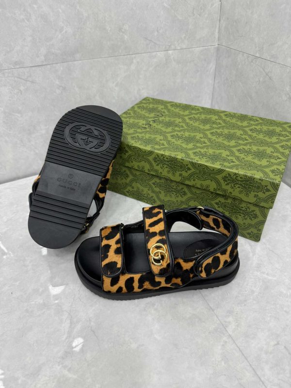 Gucci Leopard Women Sandal Black Summer Shoes