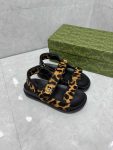 Gucci Leopard Women Sandal Black Summer Shoes