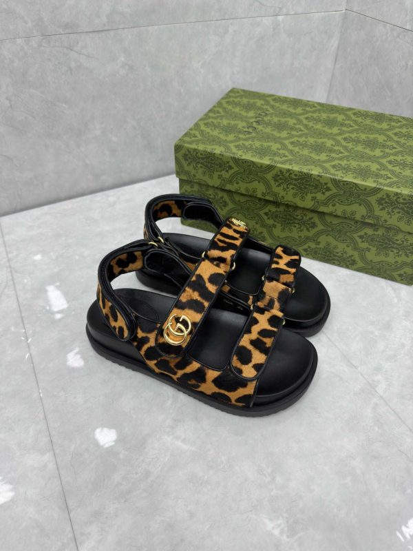 Gucci Leopard Women Sandal Black Summer Shoes