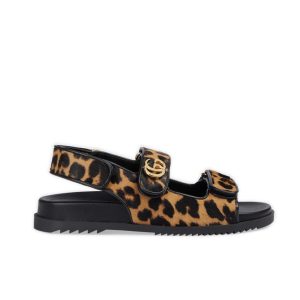 Gucci Leopard Women Sandal Black Summer Shoes