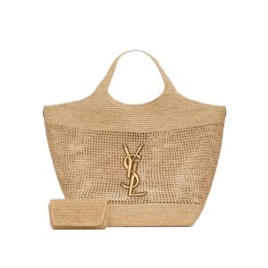 Saint Laurent YSL Raffia Icare Maxi Shopping Bag Straw Nature