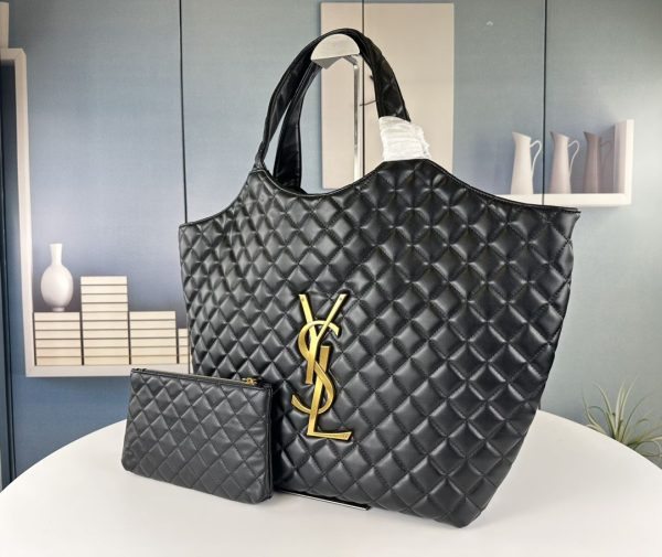 Saint Laurent YSL Women Icare Maxi Shopping Bag Quilted Leather Black 3 Sizes